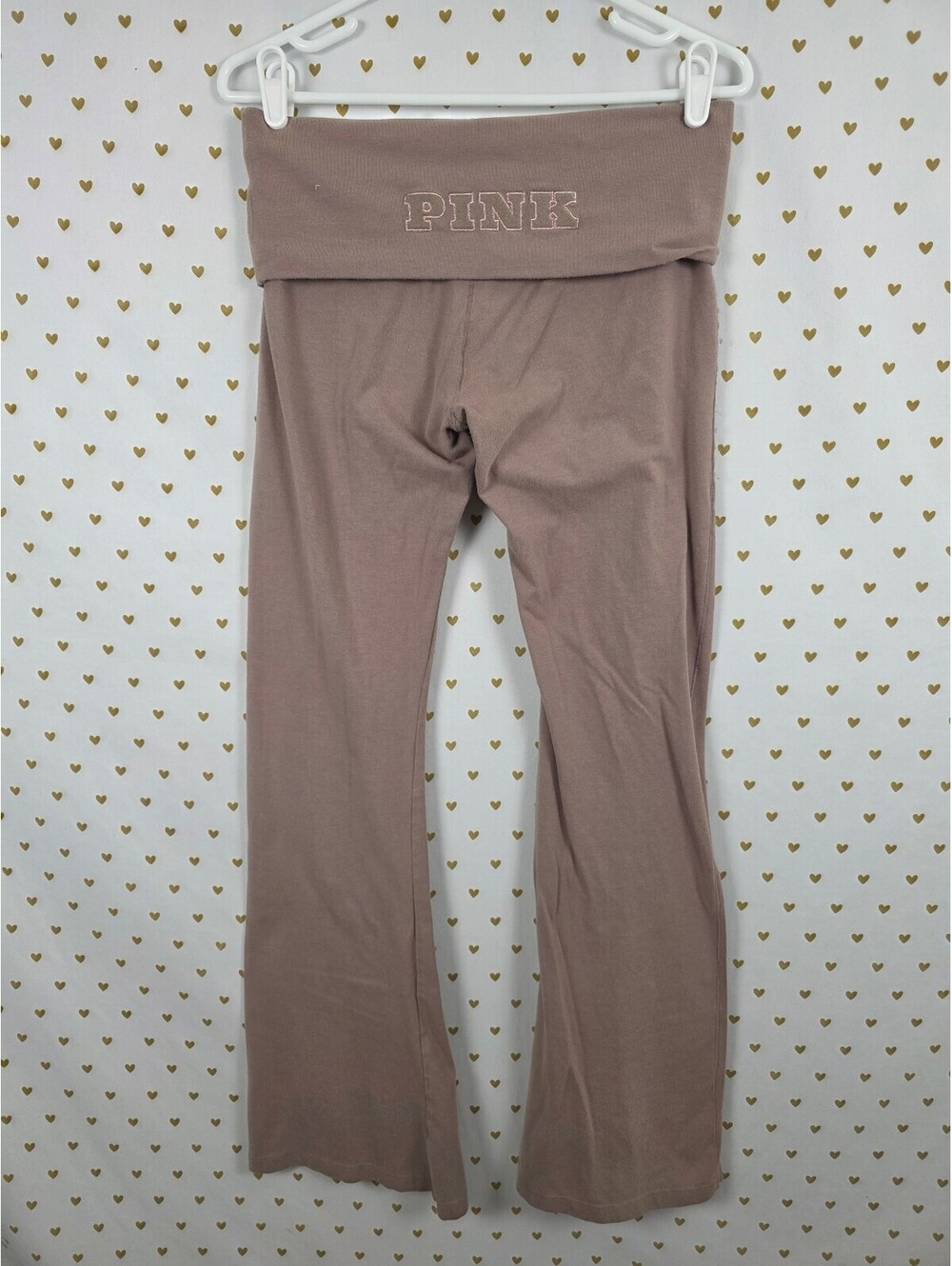 Victorias Secret PINK Beige Foldover Flare Yoga Pants Medium
